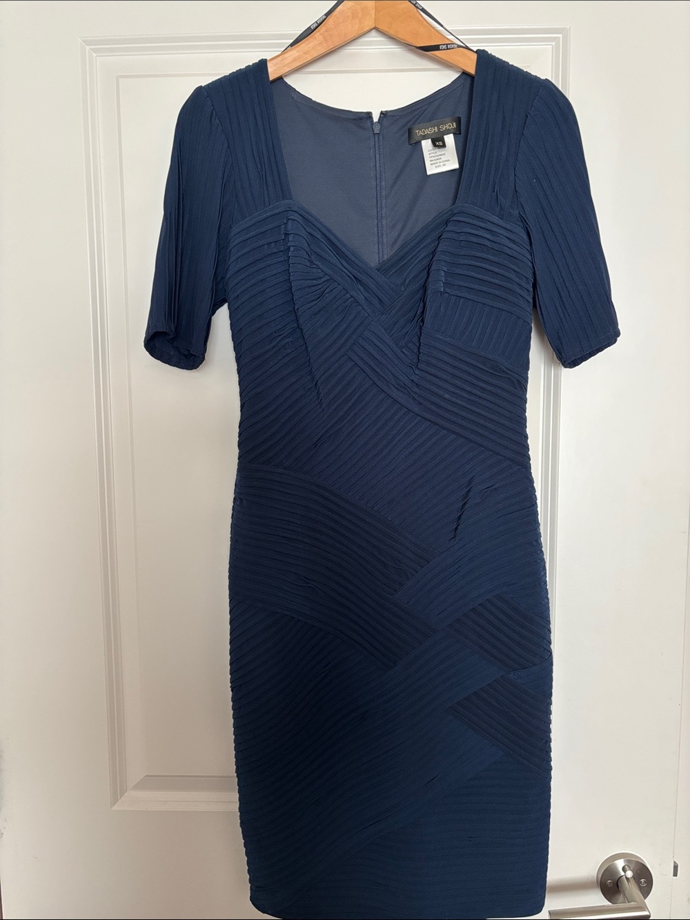 Tadashi Shoji Deep Navy Textured Midi Sheath Dress